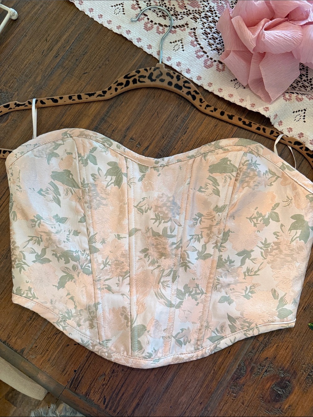 Altar'd State Pink Floral Strapless Bustier